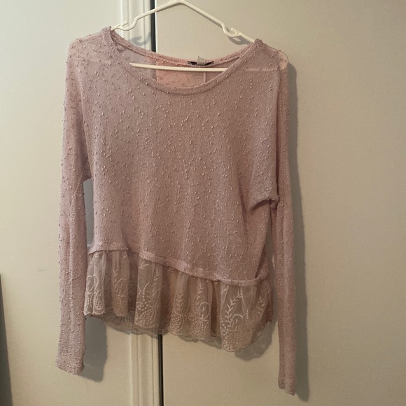 American Eagle small long sleeve peplum lace top sweater - Picture 1 of 2